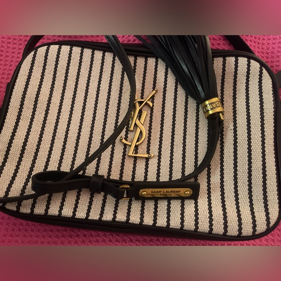 Saint Laurent Black and White Striped Bag - Picture 1 of 3